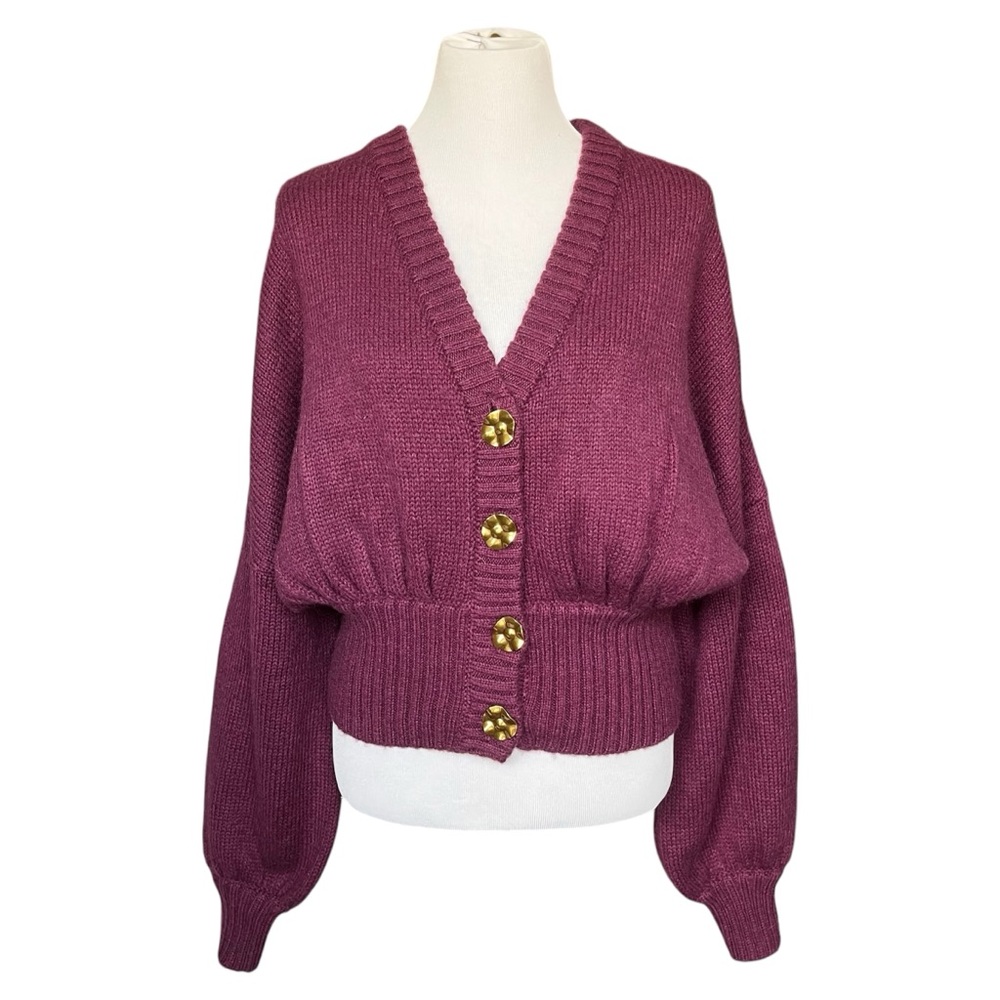 Farm Rio Bubble Knit Cardigan in Burgundy Women’s Large - Picture 6 of 11